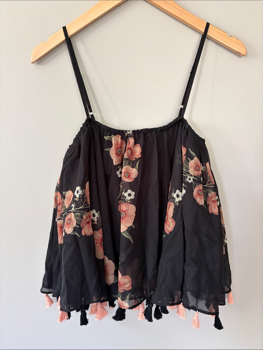 Anthropologie Carolina K Boho Floral Top Small Black Flowy Cropped Waist Length